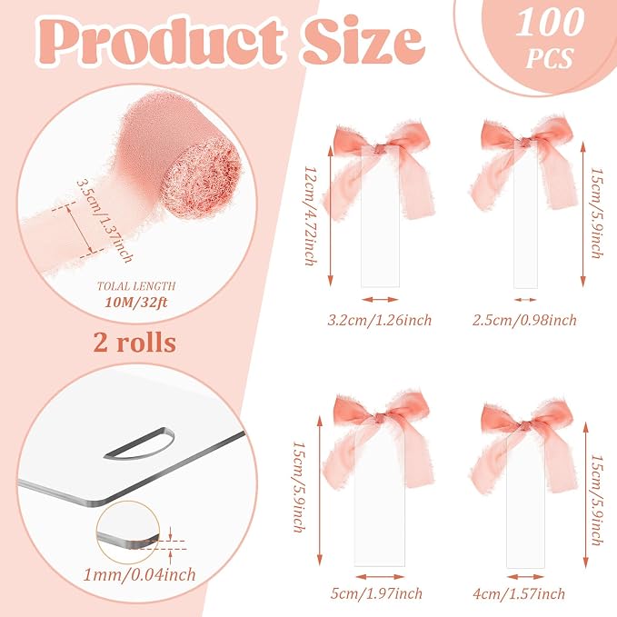 Yeaqee 100 Pcs Acrylic Bookmark Blanks Clear Bookmarks Acrylic Tags with 2 Rolls Ribbon DIY Craft Transparent Bookmark for Reading Lovers for School Presents(Multi Sizes,Rose Pink)