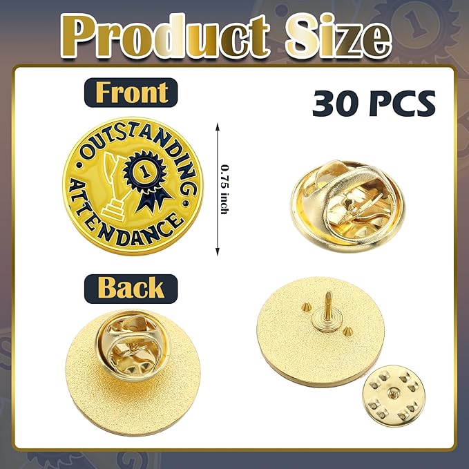 Kenning 30 Pack Outstanding Attendance Enamel Lapel Pins - 3/4 Inch Attendance Lapel Pin Award for Appreciation School Students, Teachers, Employees Supplies
