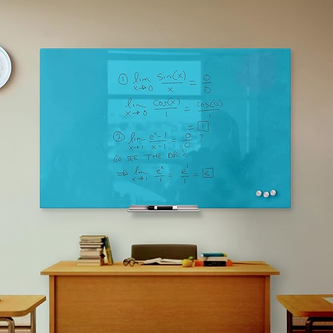 Magnetic Dry Erase Glass Board 36"x48", Eased Corners Floating Blue Surface Frameless Glass Board with Eraser, Magnets, Marker for Office & Home by Fab Glass & Mirror
