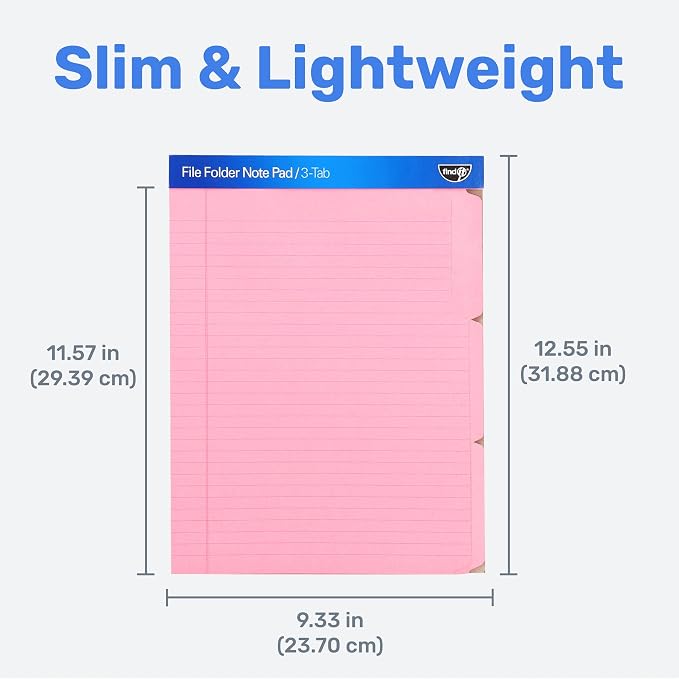 Find It File Folder Notepad - Pack of 36-9.5 x 12.5 Inch Notebook Organizer Folders for Filing, Document, and Clipboard Organization - Pink
