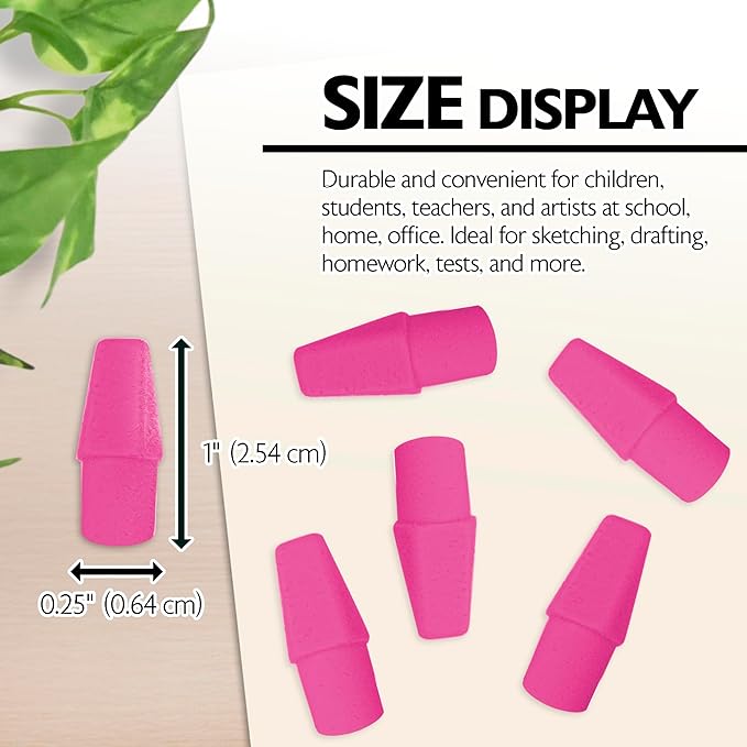 BAZIC Products Pink Eraser Top, Latex-Free Pencil Top Erasers with Arrowhead Caps, Non-Toxic Erasers for Kids, Students, Teachers, Classroom, Art, Homework & School Supplies, 144/Pack, 24-Pack