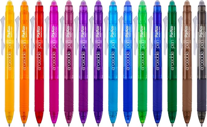 ParKoo Retractable Erasable Gel Pens Clicker 14 Colors, Fine Point 0.7mm, Make Mistakes Disappear, Comfort Grip for Writing Drawing Note-Taking Planners