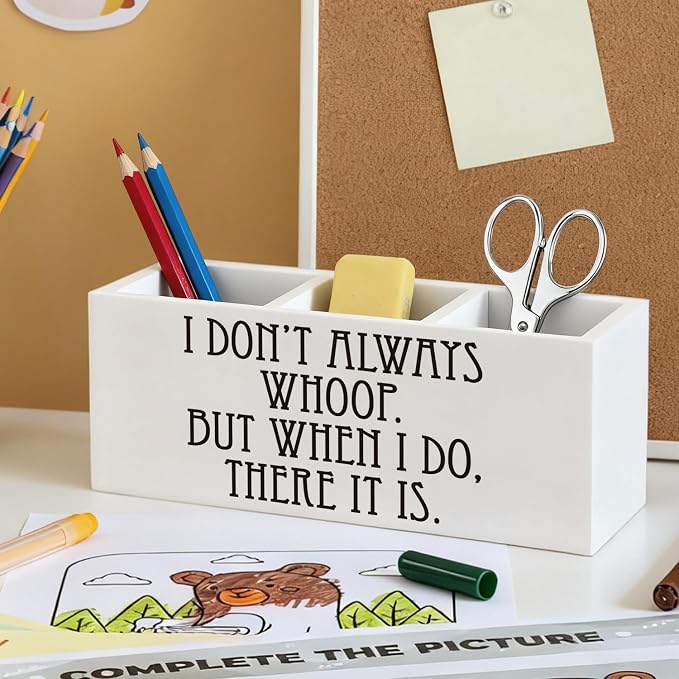 Funny Pen Pencil Holder, Funny Coworker Gifts for Women Men Wood Desk Organizer and Accessories, Office Humor Gifts Pen Holder Desk Organizer for Office Workplace Tabletop