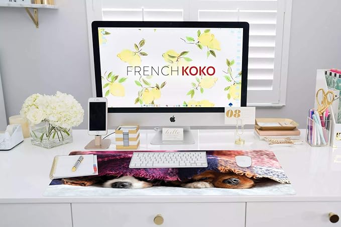 French KOKO Large Mouse Pad, Desk Mat, Keyboard Pad, Desktop Home Office School Essentials College Cute Decor Big Extended Laptop Computer Accessories Mousepad Women Girls XL Dog Doggie Pet Puppy