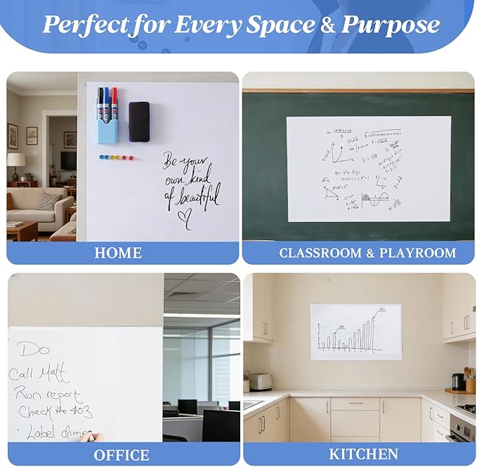 Magnetic Whiteboard Contact Paper Adhesive 23" x 35.43", Dry Erase White Board for Wall, White Board Sticker Easy to Write and Clean Magnet Board for Classroom Office Home