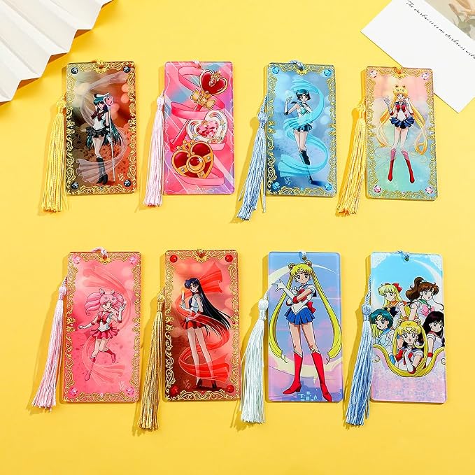 1pc Anime Female Warrior Bookmark - Sailor Cartoon Acrylic Cartoon Bookmarks for Fans Bookworms, Reading Marker Book Accessories, Holiday Gifts, Christmas Gifts (8PCS)