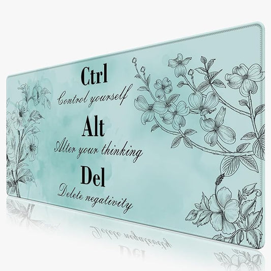 Desk Mat for Keyboard and Mouse, Large Mouse Pad for Desk, Non-Slip Keyboard Pad, Computer Mats for Desktop, Cute Pad with Stitched Edges for Office, Gaming I Mint Green Ctrl Alt Del