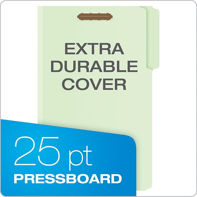 Pendaflex 17186 Pressboard Folders, 2 Fasteners, 2" Expansion, 1/3 Tab, Legal, Green (Box of 25) (Pack of 4)