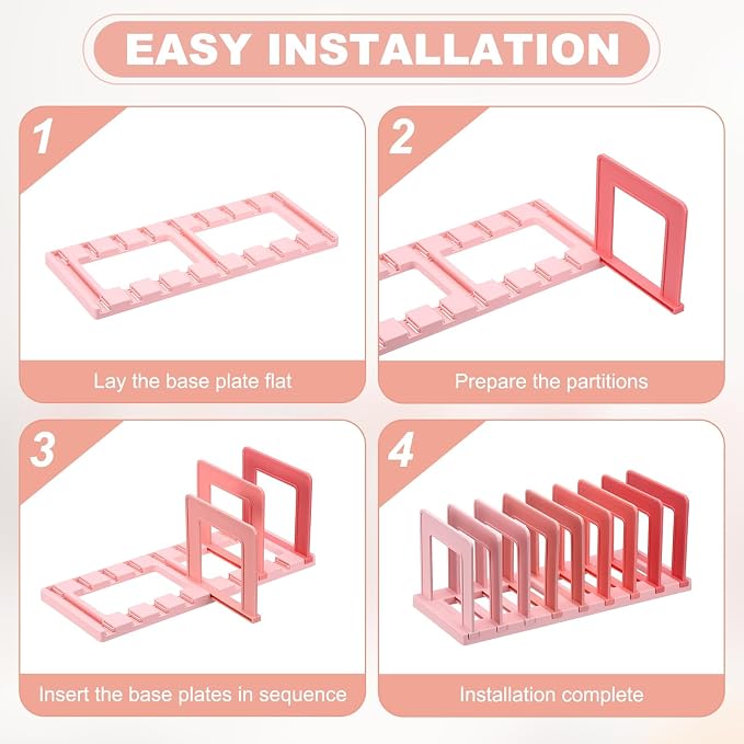 PATIKIL Desk File Sorter, 8 Section Plastic Desktop File Folder Vertical Dividers Mail Letter Organizer Magazine Holder Rack Stand for Home Office Classroom Library Bookshelf, Pink