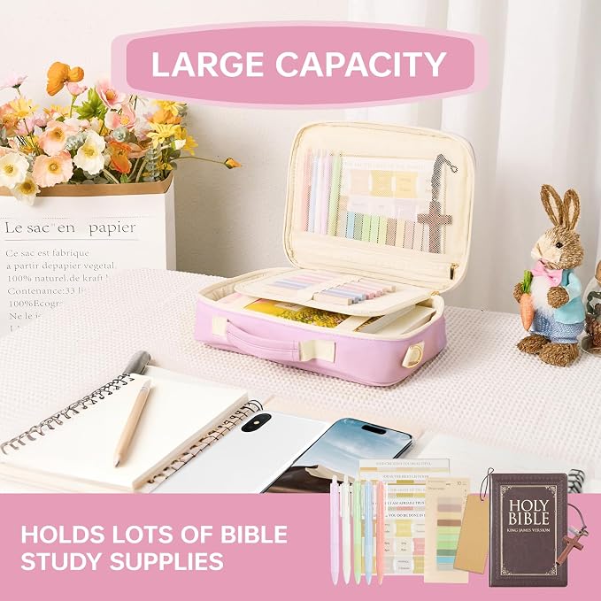 Bible Cover for Women Large Leather Western Bible Case with Study Supplies Purple Bible Cover Bags for Teen Girls Organizer (Purple, Large)