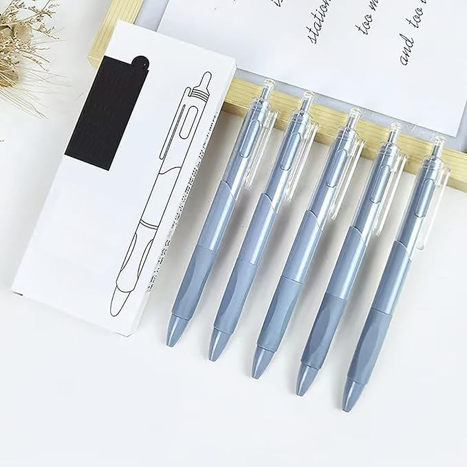 Gel pen, 0.5mm ink pen, click pen, quick-drying ink pen, 10 pieces (Gray shell and black refill)