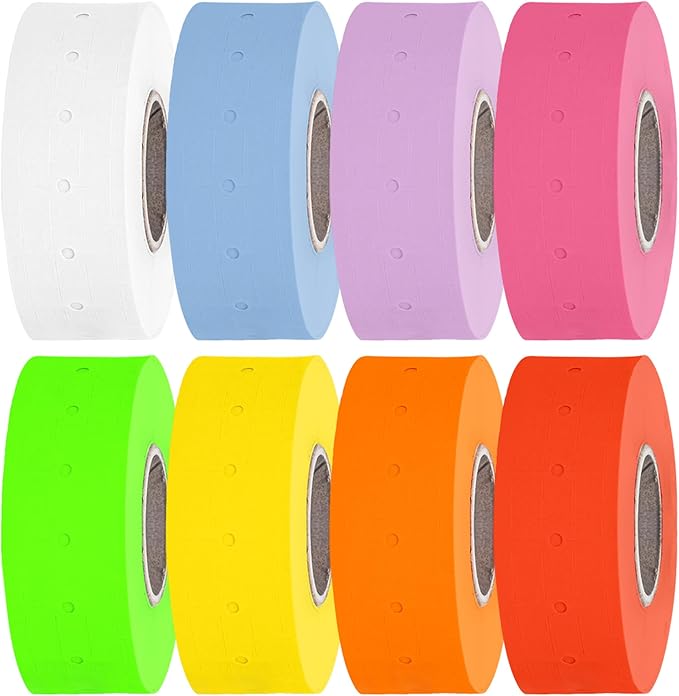 Perco 1 Line Multicolored Sleeve—240 Rolls, 30 Sleeves, 240,000 Labels for Perco Lite, X, Plus & Pro Guns—Includes White, Yellow, Blue, Lavender & Fluorescent Colors (Red, Green,Pink, Orange)—USA Made