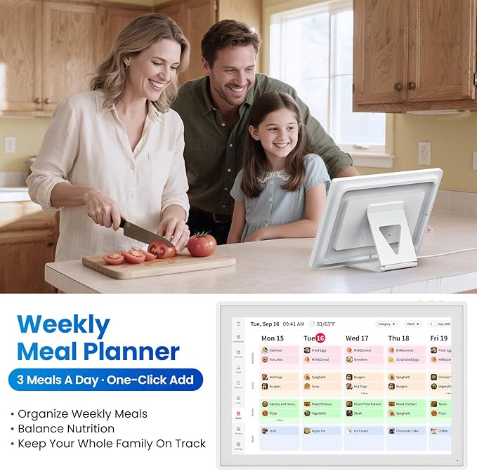 16" Smart Digital Calendar, Wall Desk Mount Planner with Google iCloud Sync, Touchscreen Family Organizer for Chore Chart, Meal Planning & Task Rewards（White）