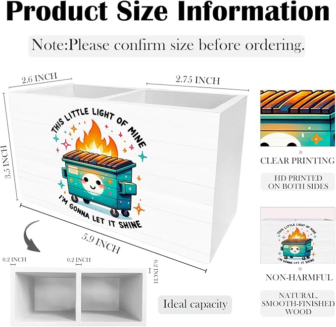 Funny Dumpster Fire Pen Holder for Desk, This Little Light of Mine Dumpster Fire Wooden Box Sign Desk Decor for Office Decoration, Humorous Pencil Organizer, Funny Coworker Gifts