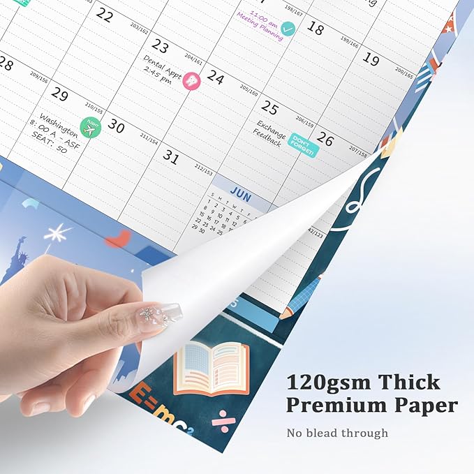Ospelelf Wall Calendar 2025-2026 Monthly Large Planner with Storage Pocket Protective Cover and Sticker for Family Fridge Office Teacher Student 17" X 22" Season