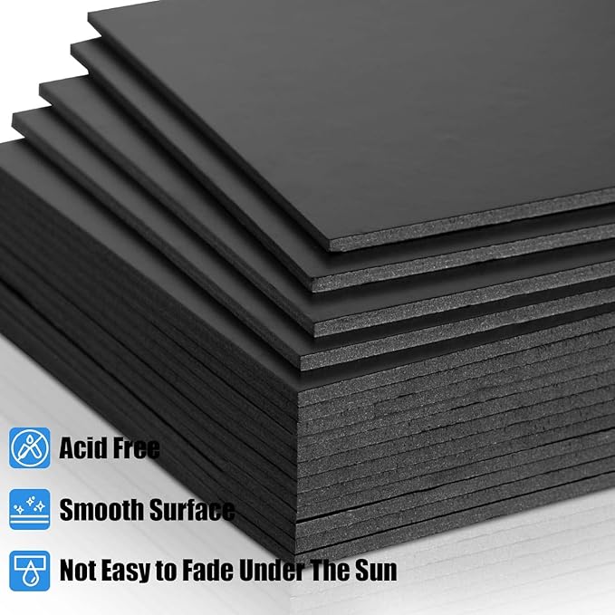 20 Pcs Black Foam Board 14 x 11 inch Foam Core Board Black Poster Board 3/16" Thick Foam Backing Boards for Crafts Poster Making Art Presentations