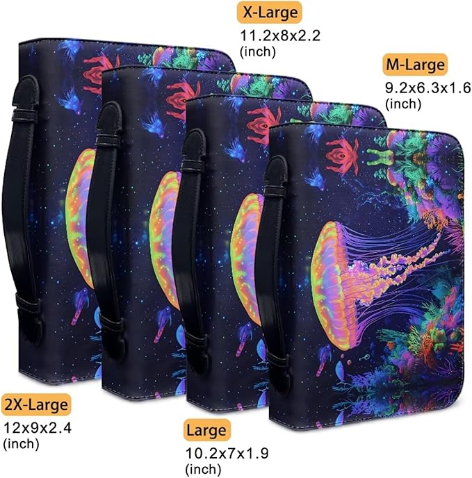 Jellyfish Print Bible Bag with Bible Cover Case for Women，Bible Carrying Book Case with Handle Fits for Standard Size Bible-Size XL