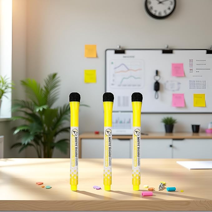 3 Pcs Yellow Magnetic Whiteboard Pen Writing Drawing Erasable Board Marker Office Supplies Erasable Whiteboard Pen Dry Erase and Wet Erase Markers and Highlighters Writing and Correction Supplies