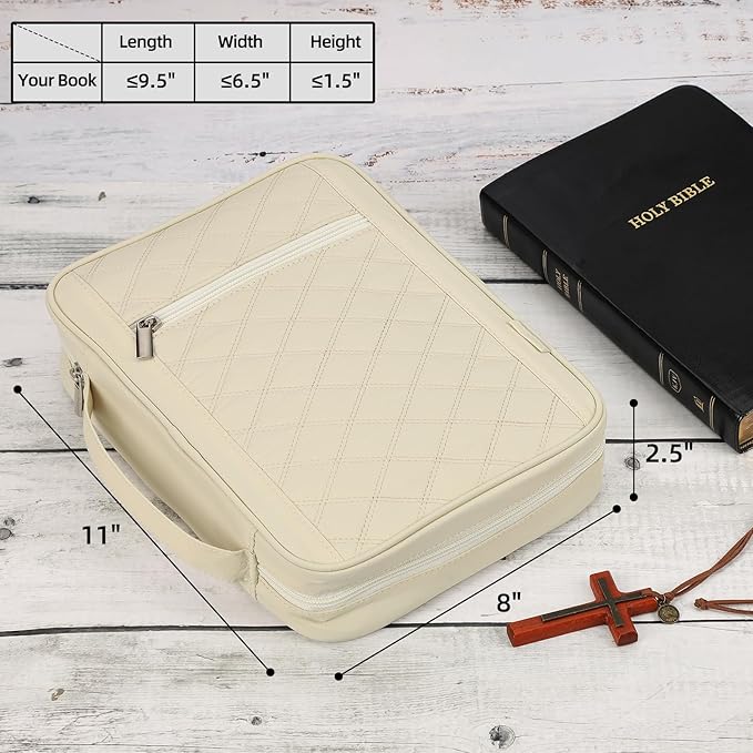 FINDCOZY Bible Cover for Women, Durable Carrying Book Case Church Bag for Biblical Accessories with Handle and Zippered Pocket, for Scriptures, Taslan Beige
