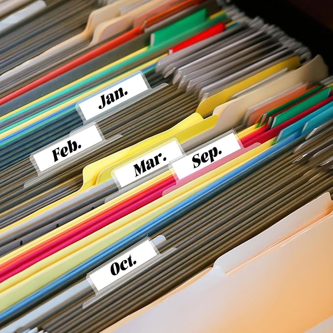 100 Pieces 2 Inch Insertable Self-Adhesive Tabs with Printable Inserts and File Folder Labels - Clear Planner Tabs for Book Pages