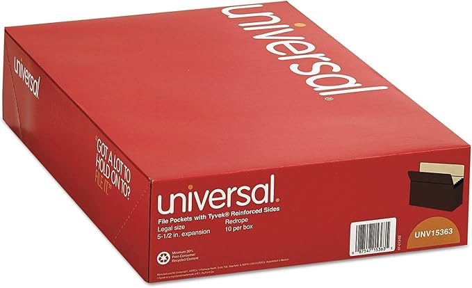 Universal 15363 5 1/4 Inch Expansion File Pockets, Straight, Legal, Redrope/Manila, 10/Box