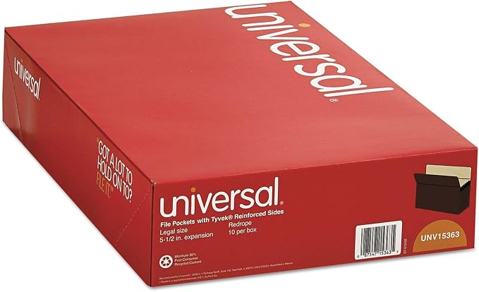 Universal 15363 5 1/4 Inch Expansion File Pockets, Straight, Legal, Redrope/Manila, 10/Box