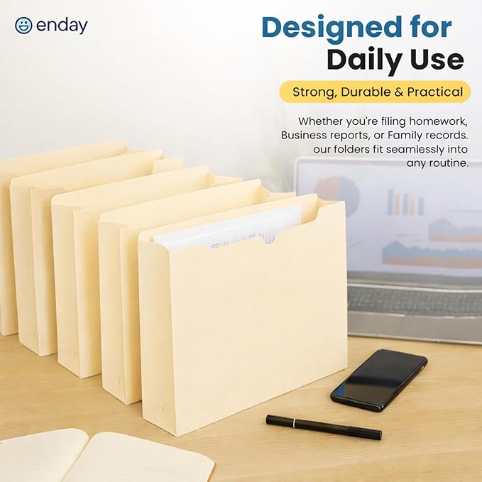 Enday Manilla Folders 8.5 x 11 (25 Pack) File Folders - Straight Cut Tab - Letter Size Jacket Folders for Home & Office, Pocket File Folders