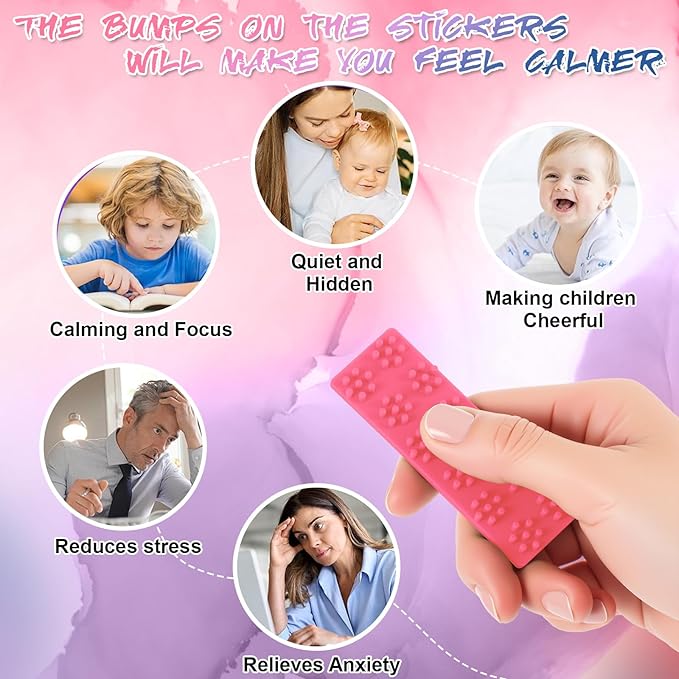 Ireer 6 Pcs Textured Sensory Stickers Silicone Calm Stickers Thick Sensory Strips Different Textures Mental Health Desk Fidget Decals for Anxiety Relief, Autism, ADHD Desk Gift