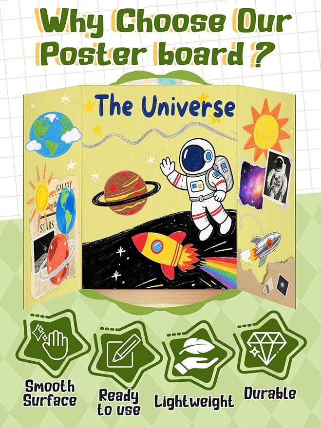 Small Trifold Poster Board 24" x 16" - Premium Quality Thick White Presentation Boards for Science Fair School Project, Display Board for Classroom Business Supplies (6Pcs)