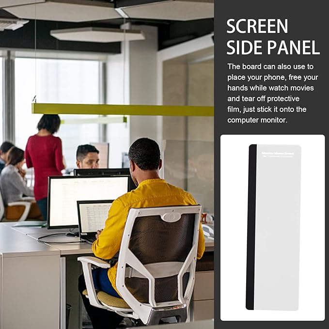 Mobestech Transparent Acrylic Memo Board with Phone Holder for Computer Monitor Right Side Screen Panel Office Gadget Message Reminder 11.02X3.07 Inches