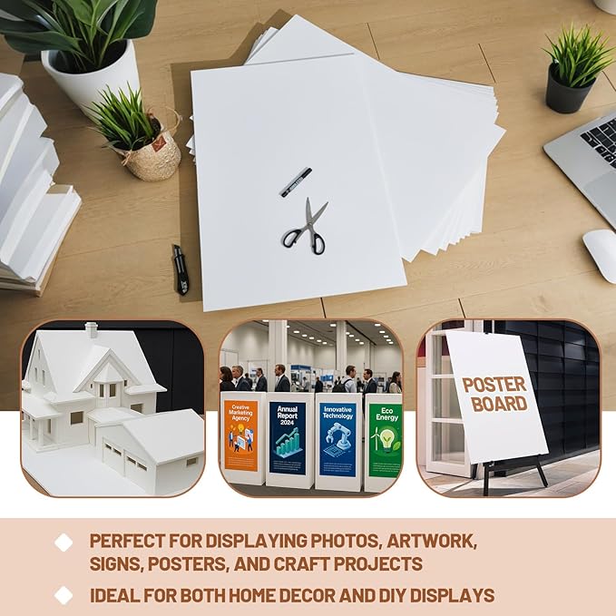 Pushglossy 25 Sheets 18 x 24 x 3/16" Self Adhesive Foam Board White Self-Adhesive Tack Foam Boards Large Free Mounting Poster for Crafts Presentation Vision Board Signboard and Party Decorations