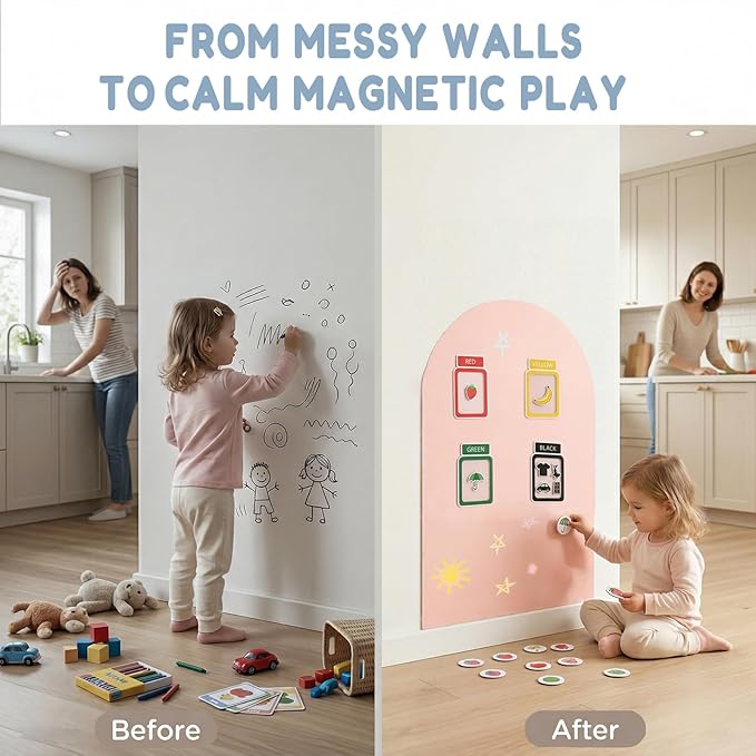 Magnetic Arch Wall Decal: 15.7" x 31.5" Peel and Stick Chalkboard with Strong Adhesive - Small Playroom Decor & Montessori-Inspired Nooks for Toddlers Ages 1–5 (Flesh Pink)