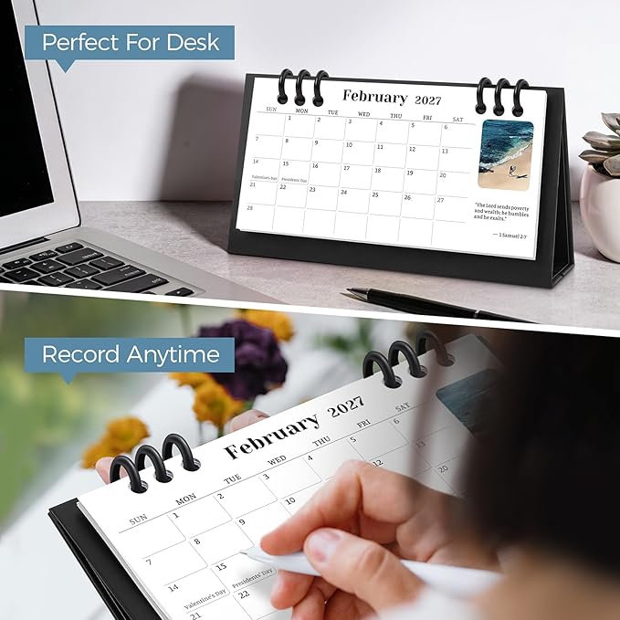KONVINIT Desk Calendar 2026-2027, 6.3" x 3.1", Bible Verse Desk Calendar 2026 - Runs From January 2026 Until June 2027, 18 Months Mini Desktop Calendar for School, Home and Office Supplies