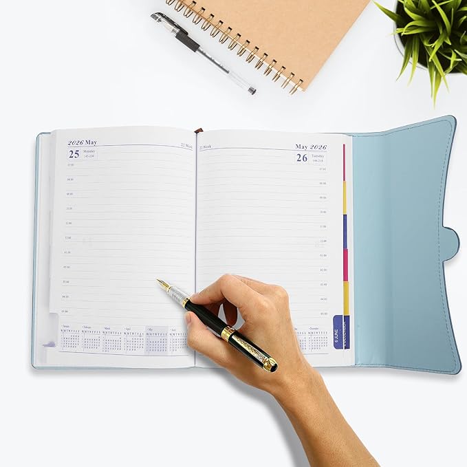 2026 Daily Task Planner Notebook Year-round Work Organizer Calendar Book with Minimalist Pu Cover Light Blue for Professionals and Students