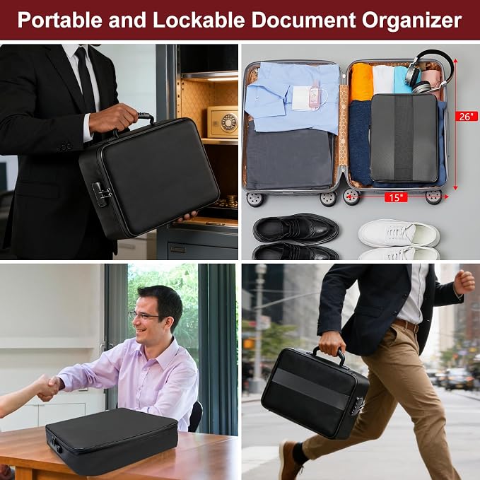 Fireproof Document Box with 5200℉ Heat Insulated, Document Organizer with Lock and Aluminum Foil Fire-Retardant Lining, Portable Home Travel Safe Storage with Multi-Layer for Important Documents