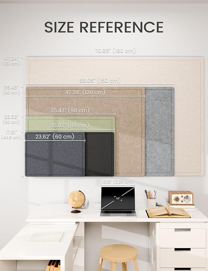 Fluxynara Bulletin Board,47.2" × 35.4" Cork Board Alternative with 24 Safe Removable Adhesive Tabs, Foldable Felt Pin Board for Home Office, Classroom, Bedroom,Entryway for Walls—Mustard Yellow