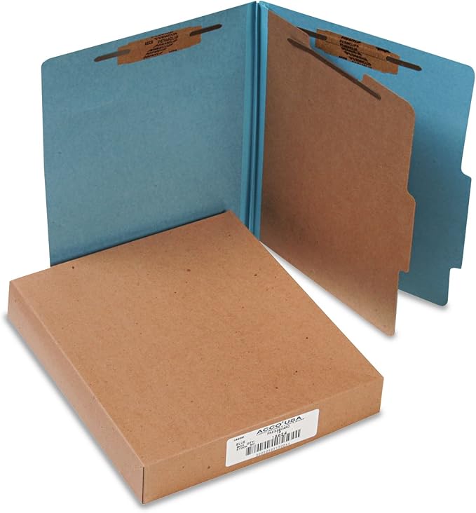 ACCO Classification Folders with Fasteners, Pressboard, 4-Part, Letter Size, Blue, 10 per Box (15024), Sky Blue