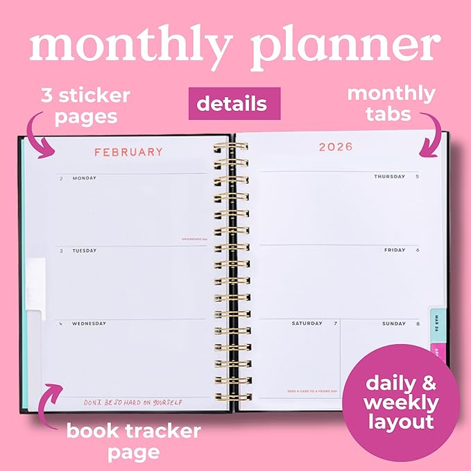 ban.do 12-Month Medium Daily and Weekly Planner Dated January 2026 - December 2026, Hard Cover Self Care Journal, Spiral Agenda with Monthly Calendar, Stickers, Art & Bonus Pages (A Joy to Be Around)