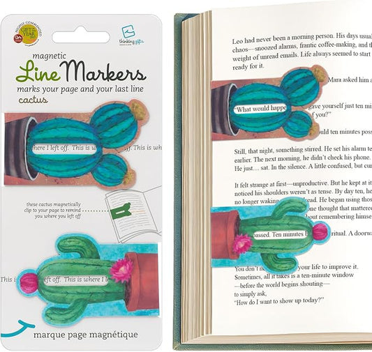 Gifts for Readers & Writers Linemarker Magnetic Bookmarks for Women & Men Cactus, Set of 2 Magnet Bookmark Clips, Magnetic Page Holder & Book Marker for Reading with Cute Bookmarks Design for Kids