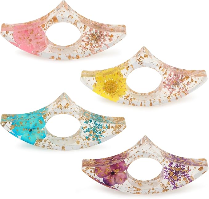 4 Pcs Thumb Book Page Holder Dried Flower Resin BookPage Holders for Reading, Finger Ring Opener Bookmark Thumb Page Opener Holder Book Accessories for Reading Lovers