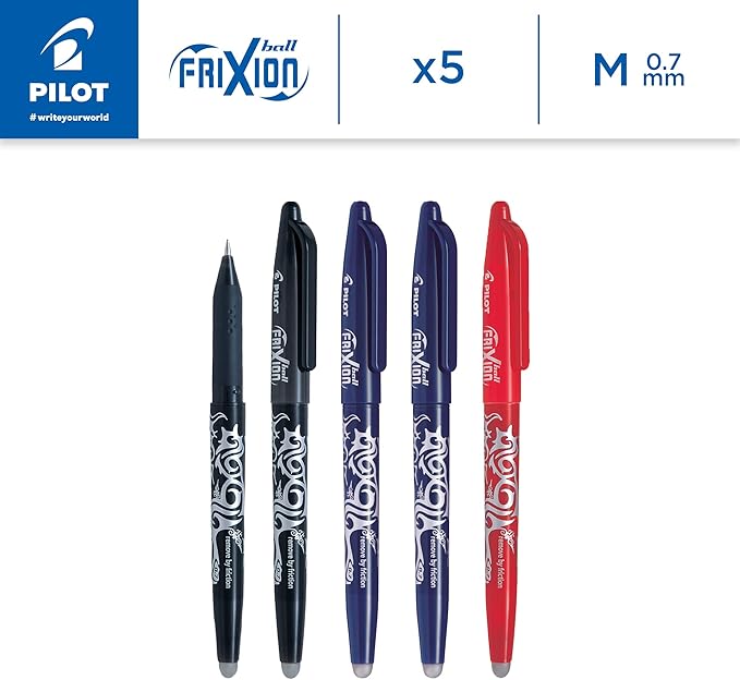 Pilot Frixion Erasable Rollerball 0.7 mm (Pack of 5) - 2 Black/2 Blue/1 Red