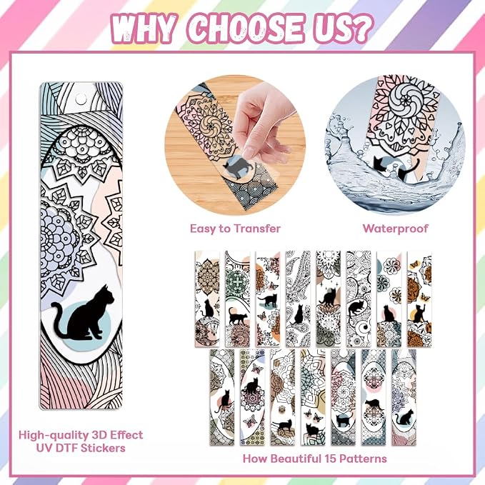 Peacoblue 30pcs UV DTF Bookmarks Transfer Stickers Wraps Retro Pattern for Women Men Reading, Waterproof Bookmarkers Decal(No Blank Bookmarks) for Acrylic Plastic Metal Blank Bookmark