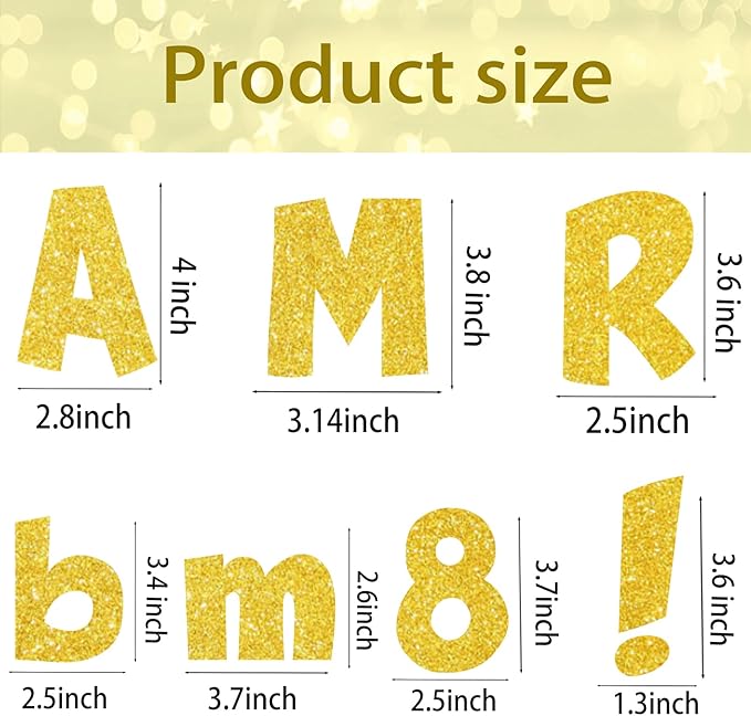 233Pcs Glitter Bulletin Board Letters, Numbers and Punctuation, with Adhesive Dots, for Classroom Numbers Alphabet Poster Board Letters Display School Decoration (Gold)