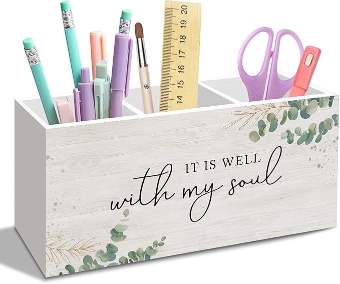 It Is Well with My Soul Pen Pencil Holder for Desk, Sage Christian Office Desk Accessories Decor, Sage Green Christian Motivational Pen Holders Organizer for Farmhouse Home Classroom Bathroom