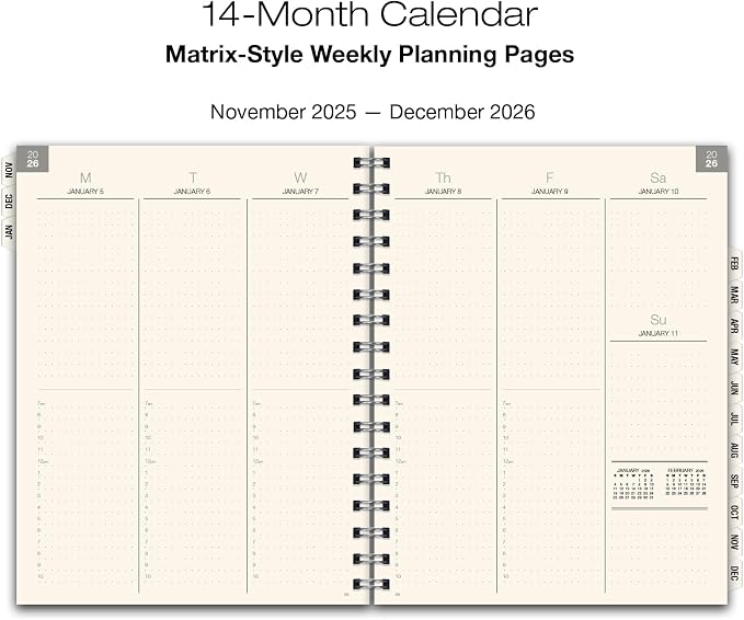 ESSENTIAL 2026 Monthly & Weekly Planner with Tabs, 8.5"x11": 14 Months (November 2025 - December 2026), Professional, Simple, Easy-to-Use Design and Frosted Poly Cover for Extra Protection (Frosted)