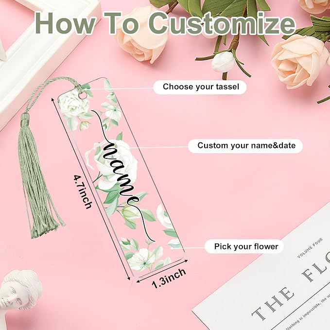 Personalized Bookmarks for Women Book Lover Birth Flower Birthday Customized Gifts for Reading Her Daughter Friends (Acrylic #7)