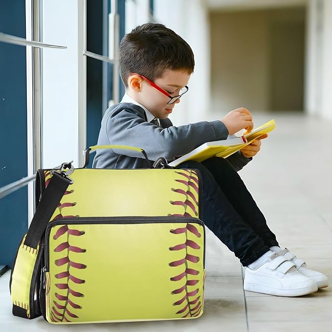 Kcldeci A Closeup Yellow Softball Laces Baseball Zipper Binder，Paper Organizer Organizer 1.5inch 3 Ring Binder Bag Expanding File Folder for School and Office