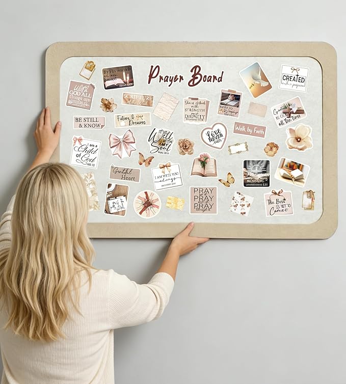 Bulletin Board 23.6×15.7 inches 129 Pcs Prayer Board Supplies Kit for Women with Board, Envelopes, Pins, Boho Decorative Stickers Cards for Home Office Classroom School Wall Art