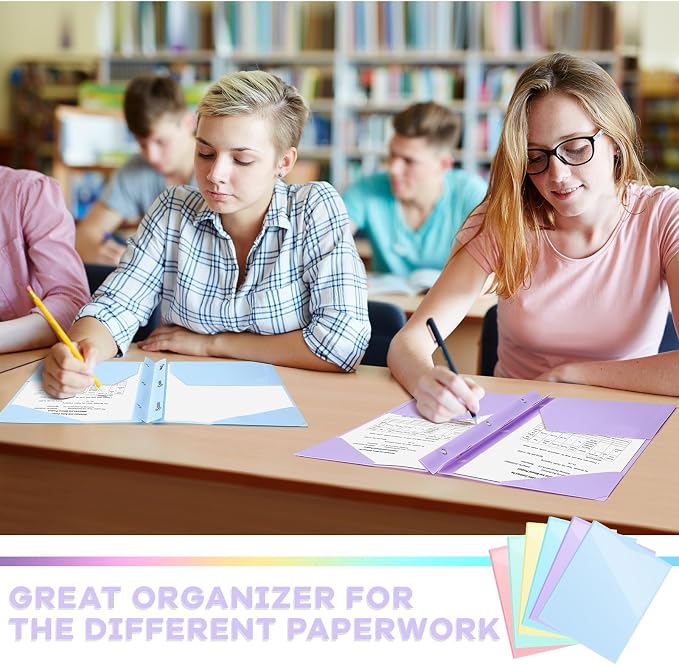 Henoyso 18 Pcs Plastic Folder with Clear Front Pocket and 3 Prong Plastic Folders with Card Slot Pocket Folders with Prongs for School Office (Pastel)