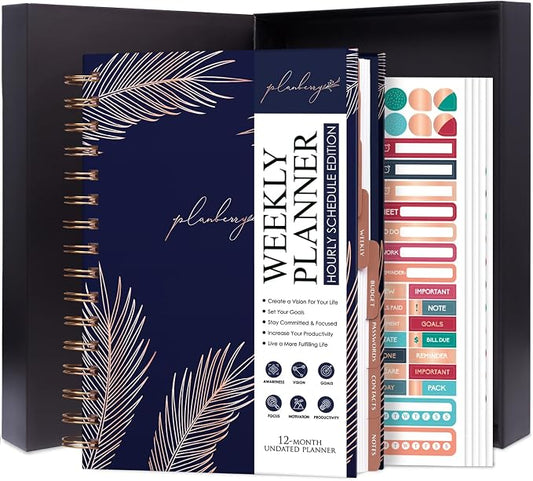PLANBERRY Hourly Schedule Planner Premium – Undated Weekly Organizer with Time Slots & Monthly Budget – Time Management, Goal Setting, To-Do List & Habit Tracker –6.9″x8.5″(Royal Blue)